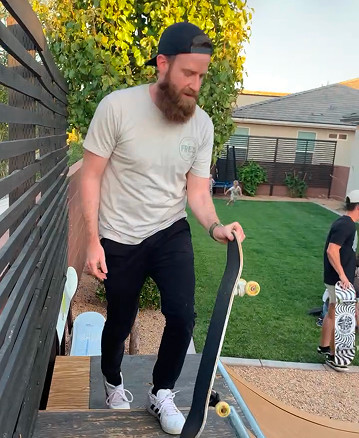 Skating on the backyard mini ramp